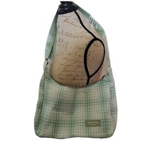 VINTAGE FASHION BUG Shoulder Bag Purse Green Plaid Academia Preppy Y2K
